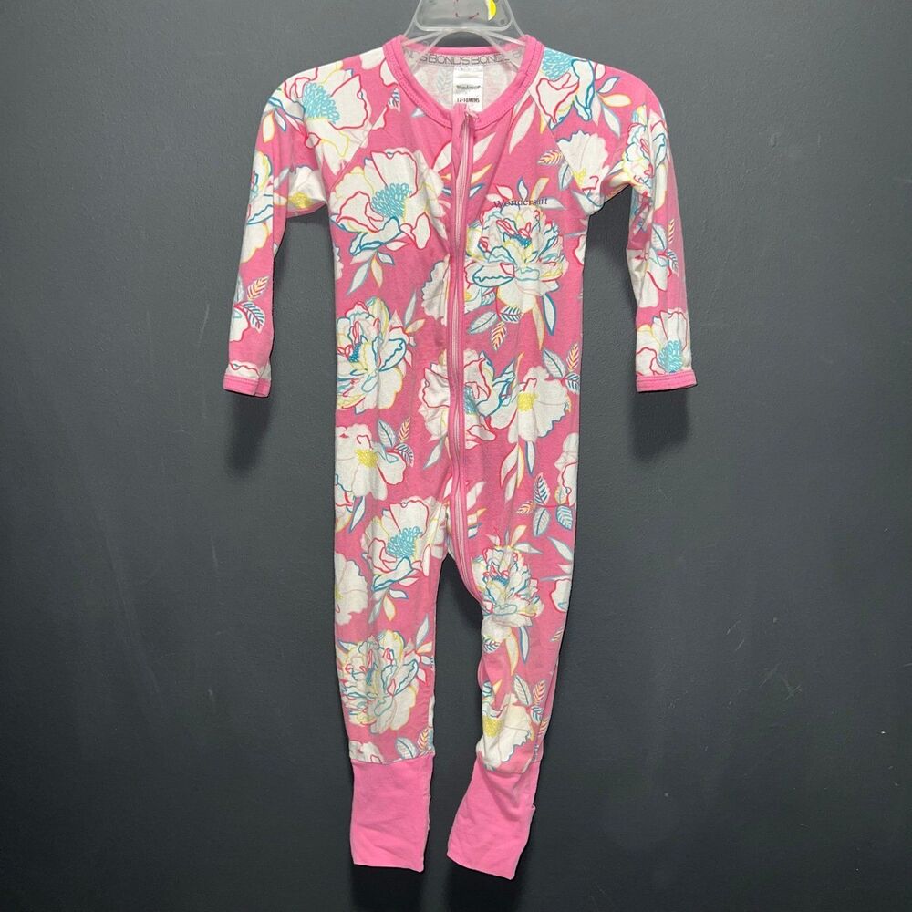 Bond Bodysuit 12-18m Zip Up Footless Floral Pink Cotton Elastane Size 1